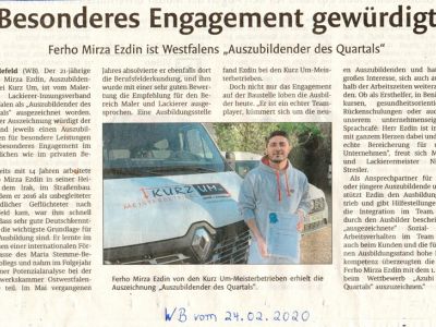 Auszubildender bei Kurz Um ausgezeichnet